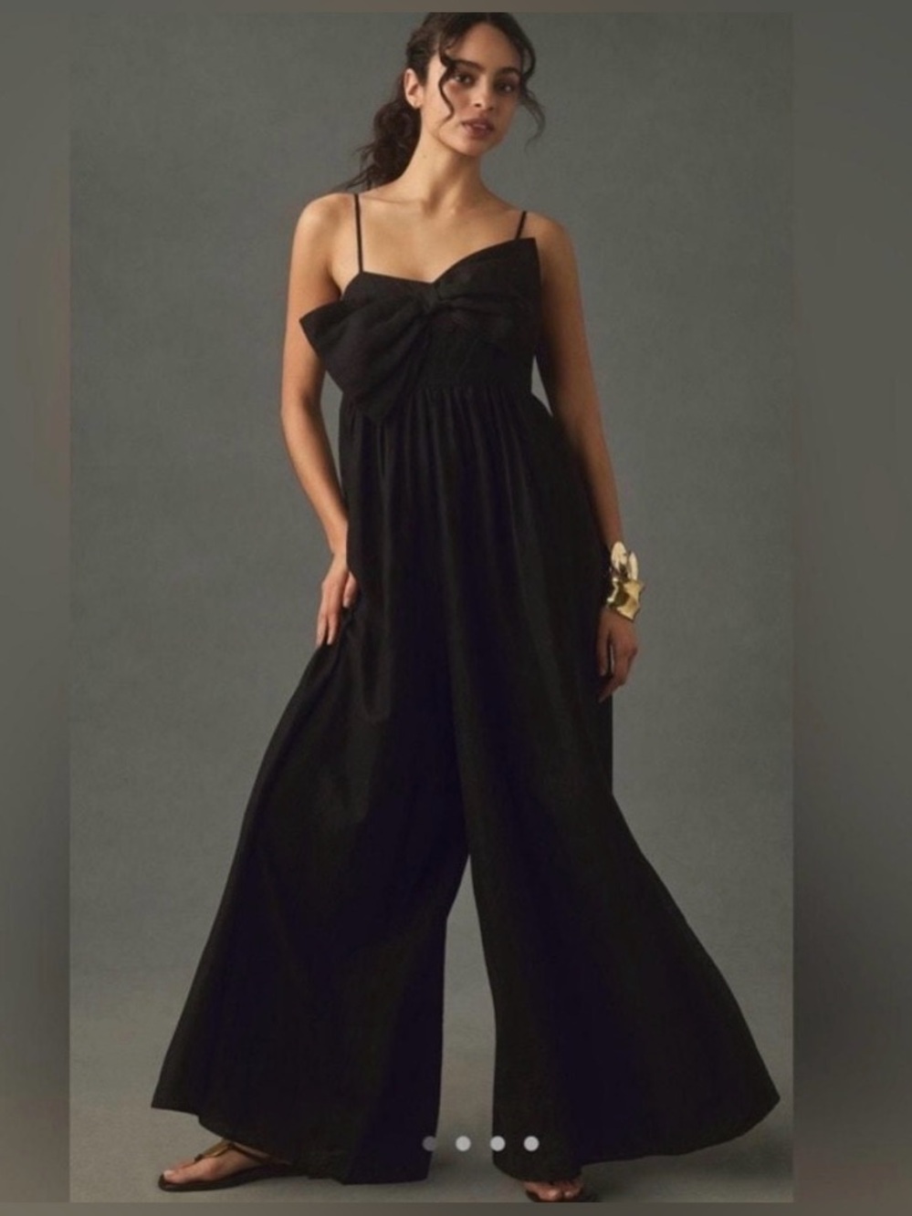 Anthropologie Hutch Black Linen Blend Bow Wide Leg Jumpsuit XS Small